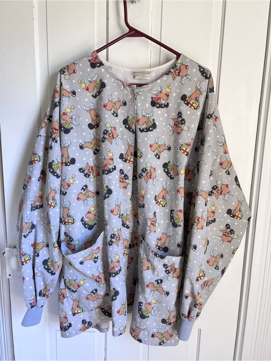 Tafford Jackets & Blazers - Healthcare Tafford Christmas Light Gray Reindeer Print Scrub Jacket size 3XL